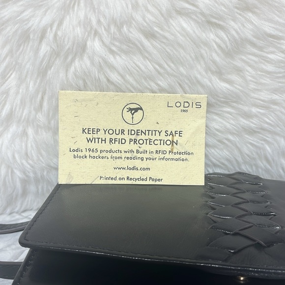 Lodi’s leather crossbody RDIF wallet with leather braid detail NWOT - Picture 8 of 10